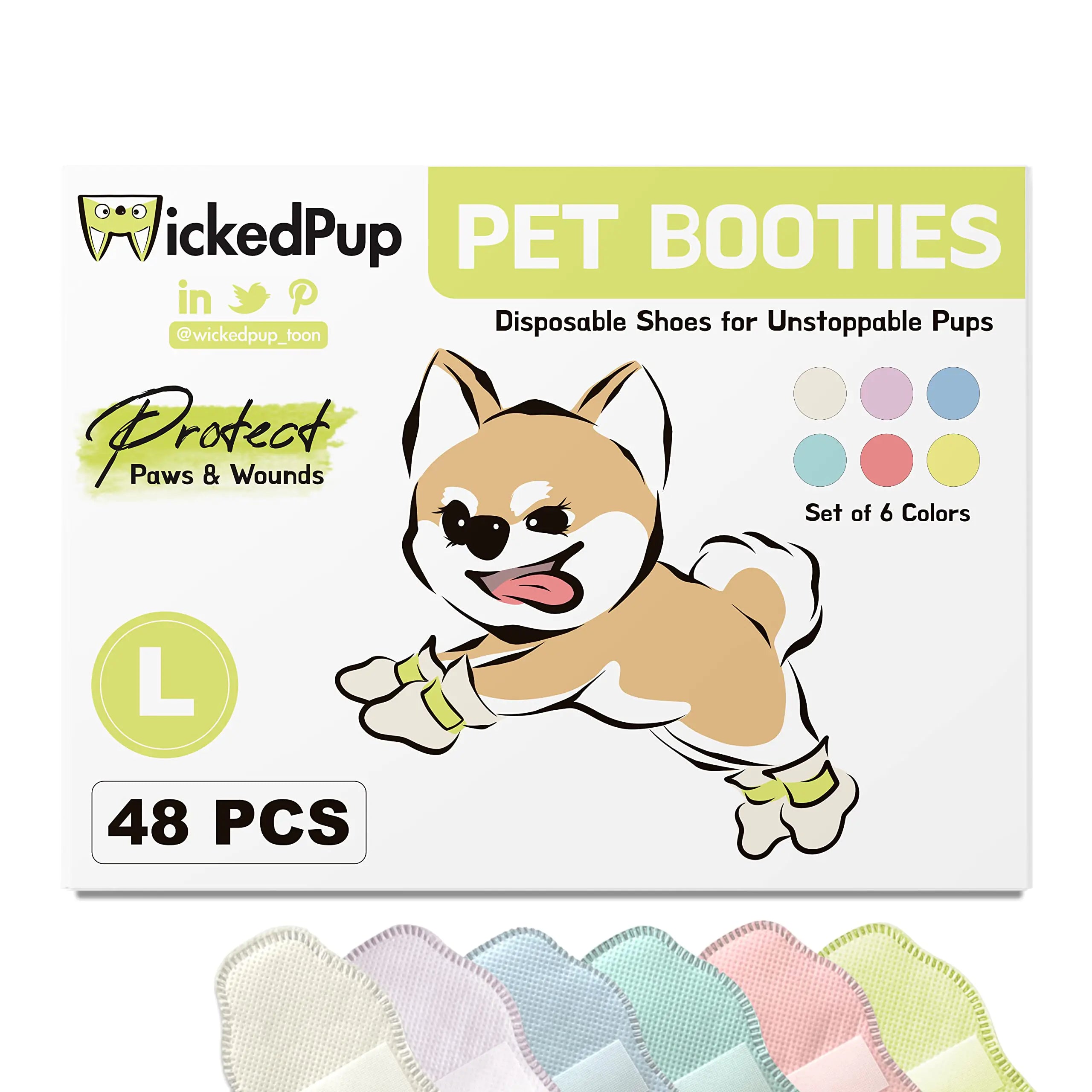 WICKEDPUP Pet Booties for Dogs & Cats 48ct | Disposable Socks to Stop Licking | Puppy Shoes for Paw Protection Against Heat Hot Pavement Snow | Wound Recovery Boots Foot Covers for Injured Paw (L)
