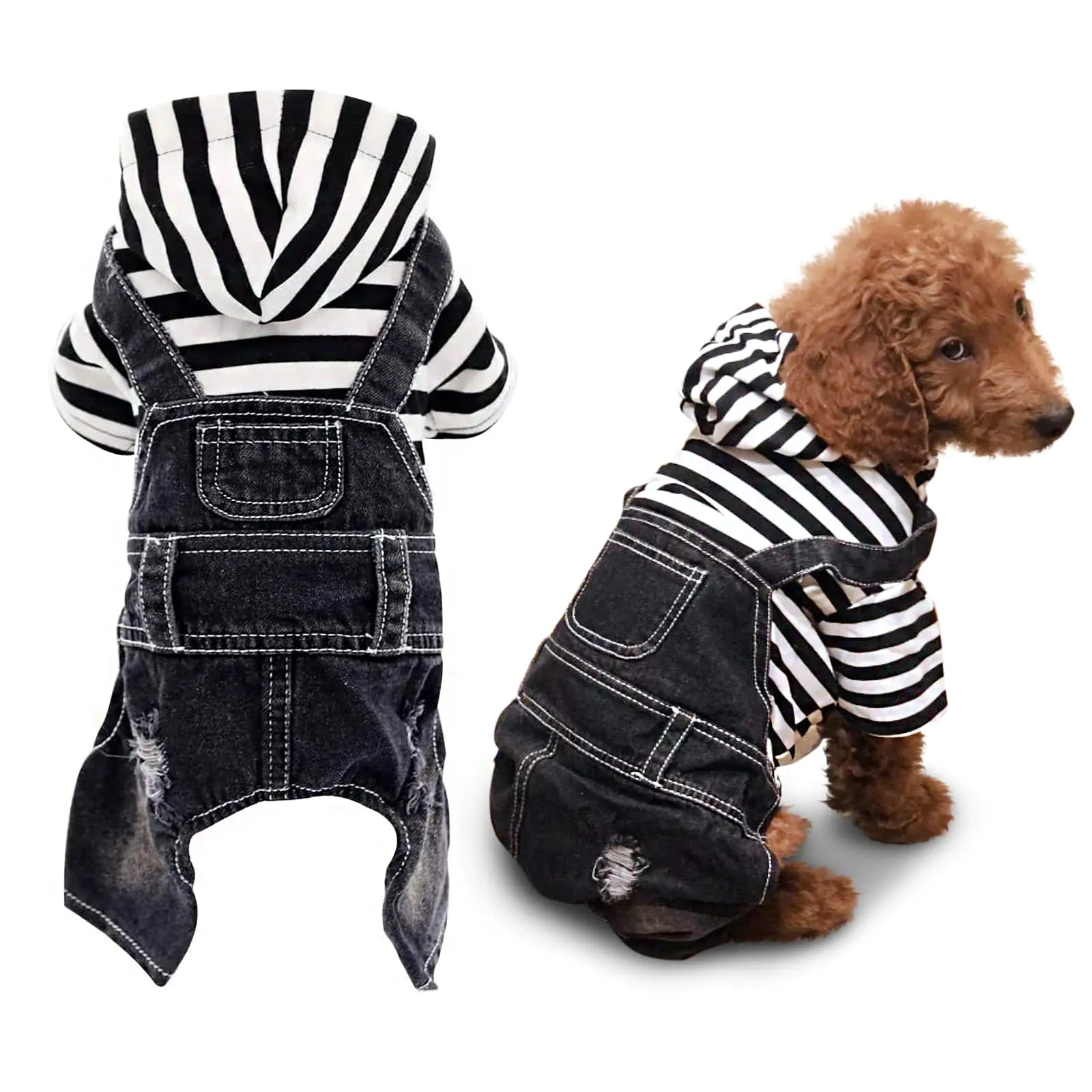 SILD Pet Denim Jumpsuit Dog Jeans Hoodies Cool Blue Coat Medium Small Dogs Classic Jacket Puppy Blue Vintage Washed Vests (XS Black)