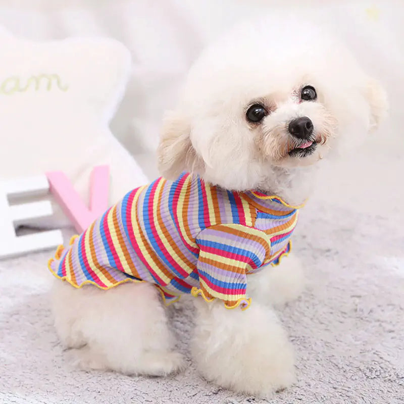 Pet Dog Rainbow Stripe Cotton Base Shirt for Fall/Winter