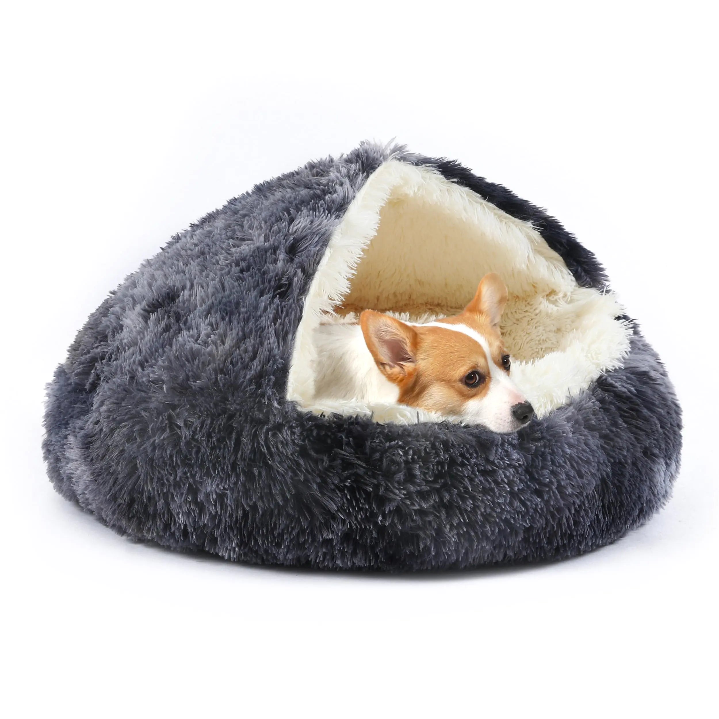 Round Hooded Plush Pet Cave