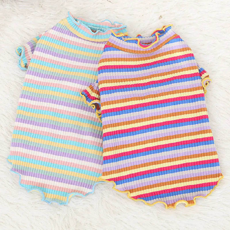Pet Dog Rainbow Stripe Cotton Base Shirt for Fall/Winter