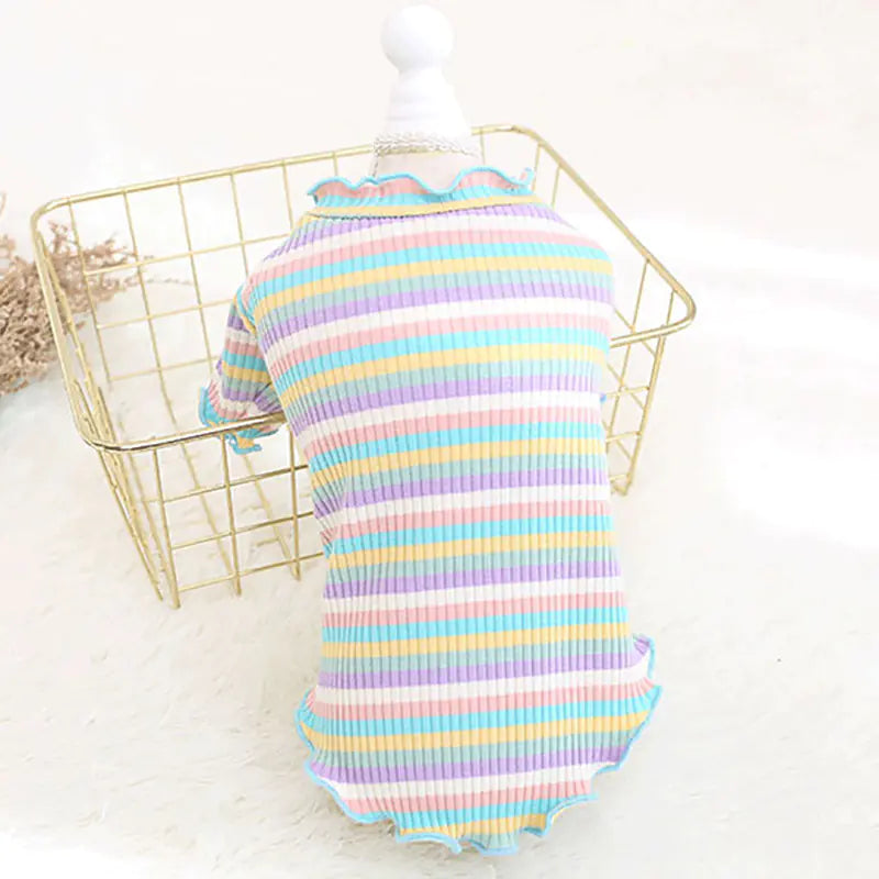 Pet Dog Rainbow Stripe Cotton Base Shirt for Fall/Winter