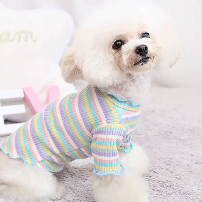 Pet Dog Rainbow Stripe Cotton Base Shirt for Fall/Winter