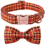 ARING PET Fall Dog Collar-Cotton Halloween Plaid Dog Collar with Bow Adjustable Orange Autumn Bowtie Dog Collars Pet Necklace with Metal Buckle for Girl&Boy Dogs